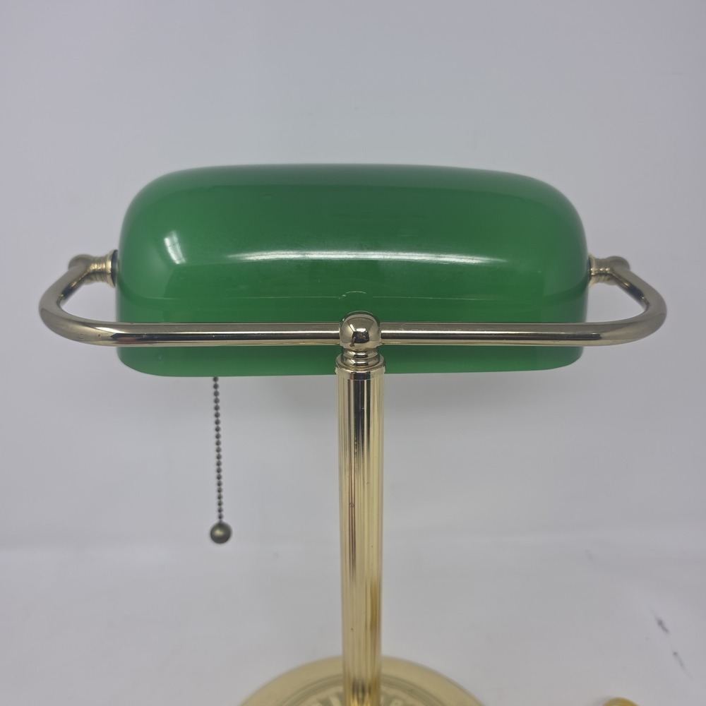 Vintage Brass Bankers (desk) Lamp W/Emerald Green Glass Shade - Picture 9 of 12